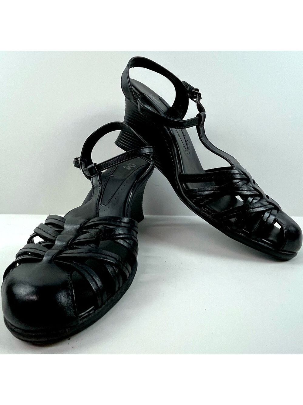 Adagio Emotion Black Leather Strappy Heels size 10 EUC